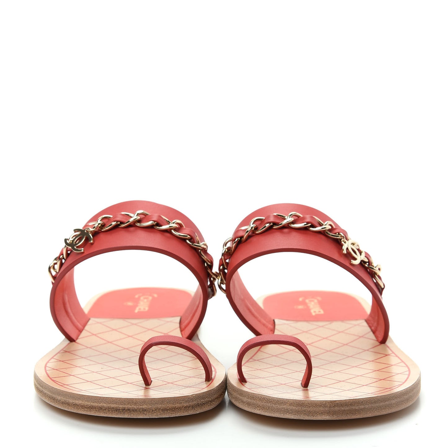 Calfskin Chain CC Sandals 39.5 Red