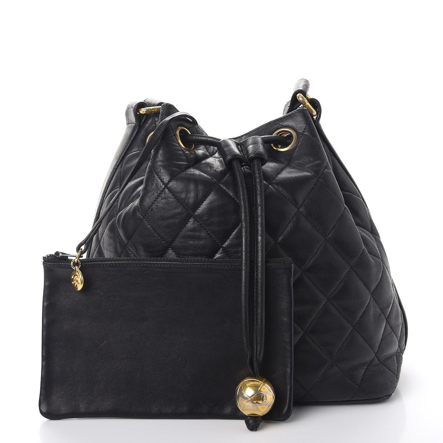 Lambskin Quilted Drawstring Bag Black