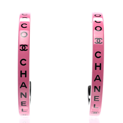 Chanel Resin Logo Hoop Earrings Pink Black 3 of 6