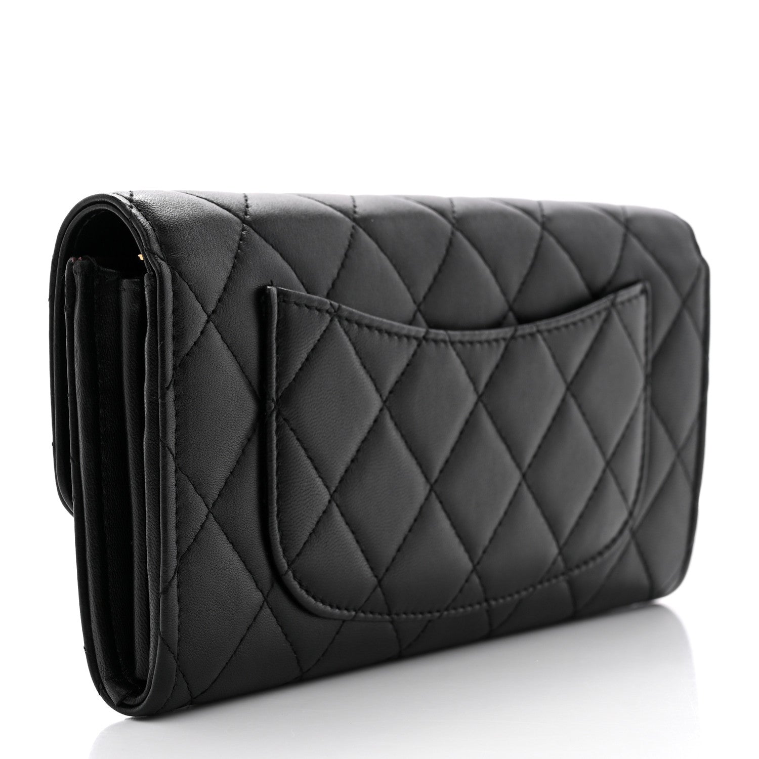 Chanel Lambskin Quilted Large Gusset Flap Wallet Black 3 of 9