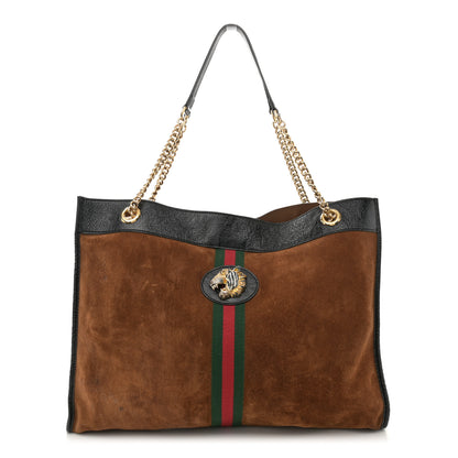 Gucci Suede Patent Large Rajah Chain Tote Nocciola Black 1 of 15