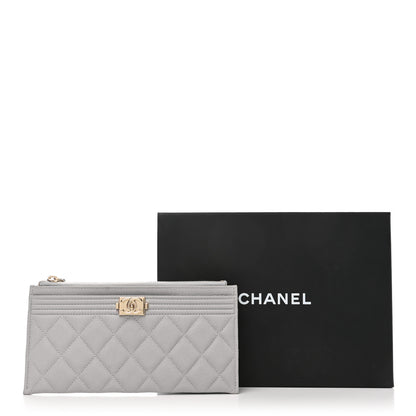 Chanel Caviar Quilted Classic Zip Boy Pouch Grey 8 of 8