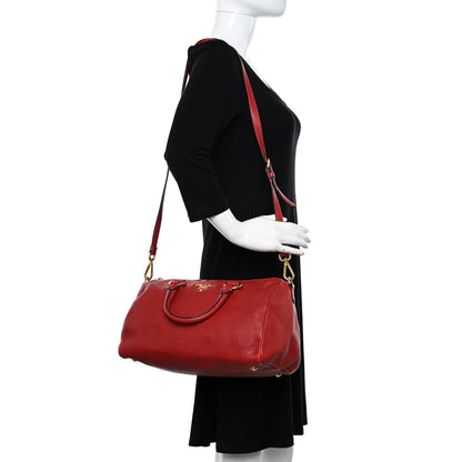 Prada Vitello Daino Top Handle Shoulder Bag Rosso 2 of 15