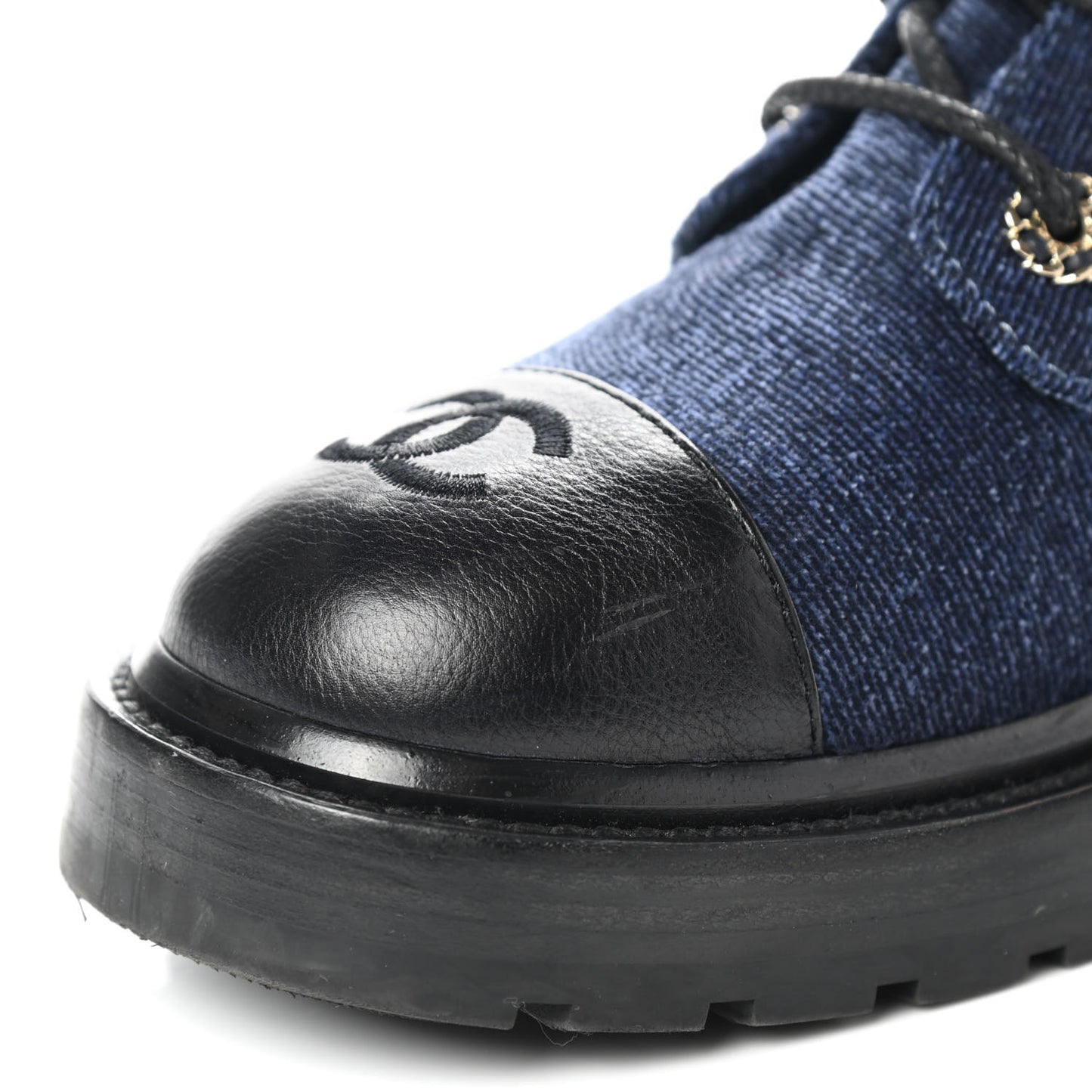 Shiny Calfskin Velvet Quilted Lace Up Combat Boots 39 Blue Black