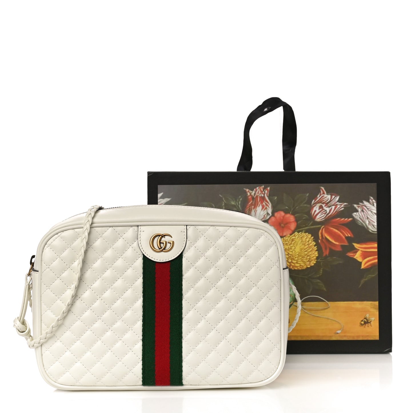 Calfskin Web Trapuntata Small Shoulder Bag Off White