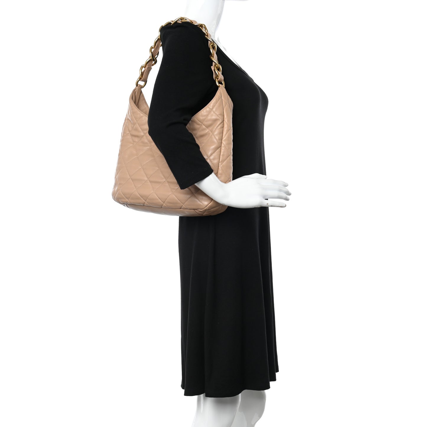 Lambskin Quilted Large CC Funky Town Hobo Beige