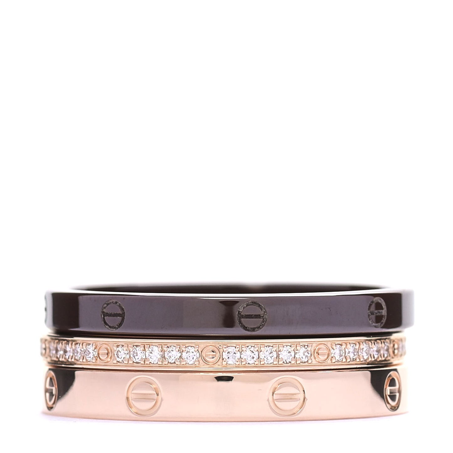 18K Pink Gold Diamond Ceramic LOVE Ring Set 61 9.5