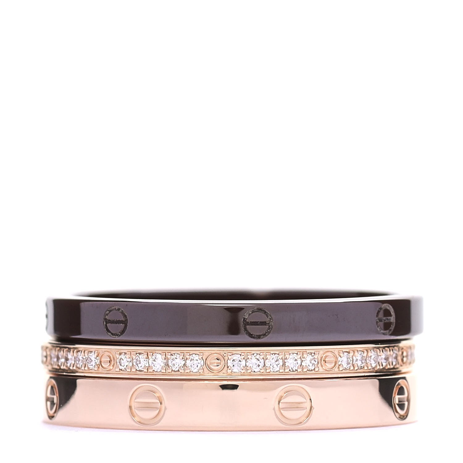 Cartier 18K Pink Gold Diamond Ceramic LOVE Ring Set 61 9.5 3 of 7