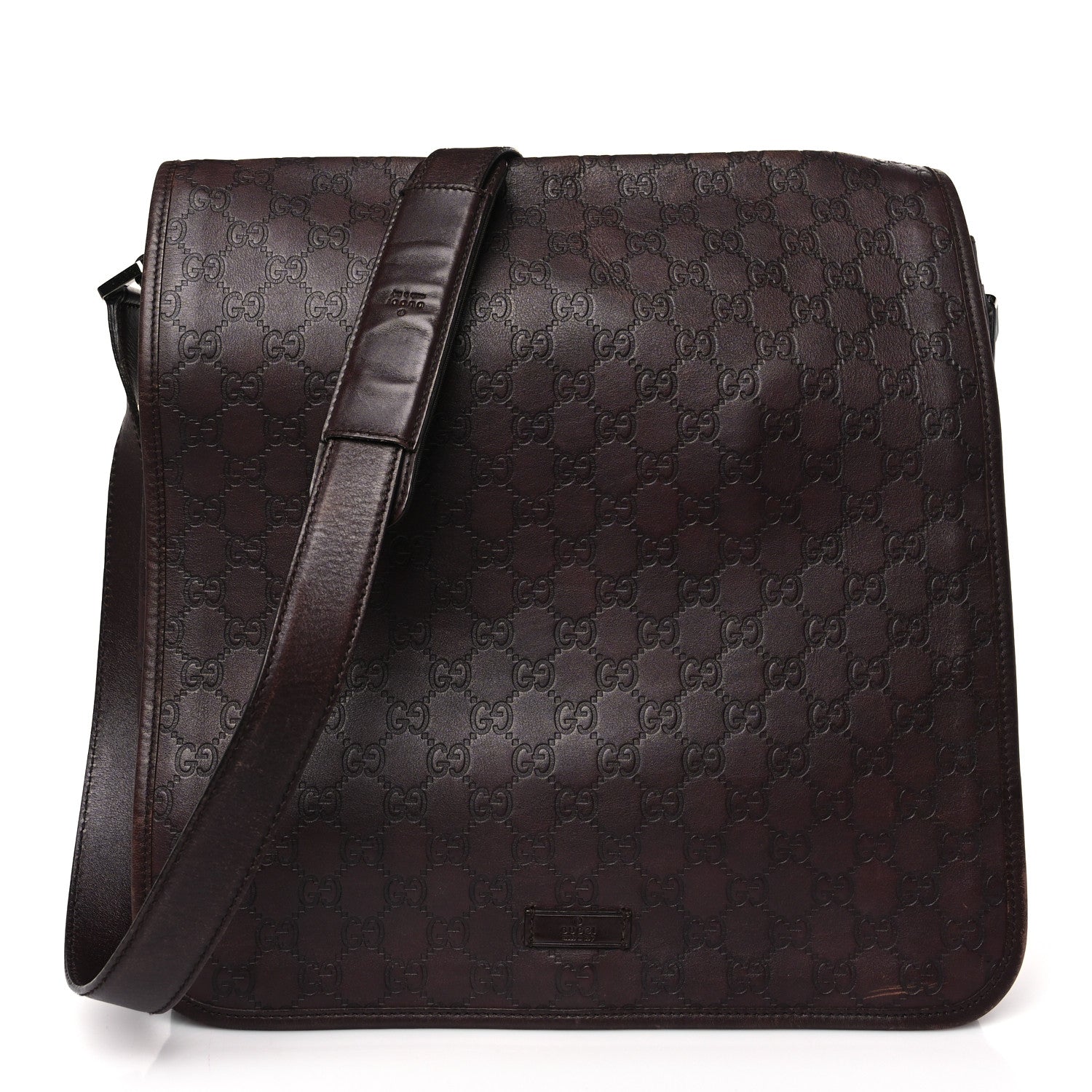 Gucci Guccissima Large Flap Messenger Bag Dark Brown 1 of 9