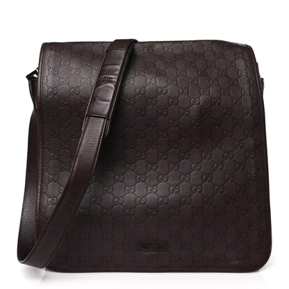 Gucci Guccissima Large Flap Messenger Bag Dark Brown 1 of 9