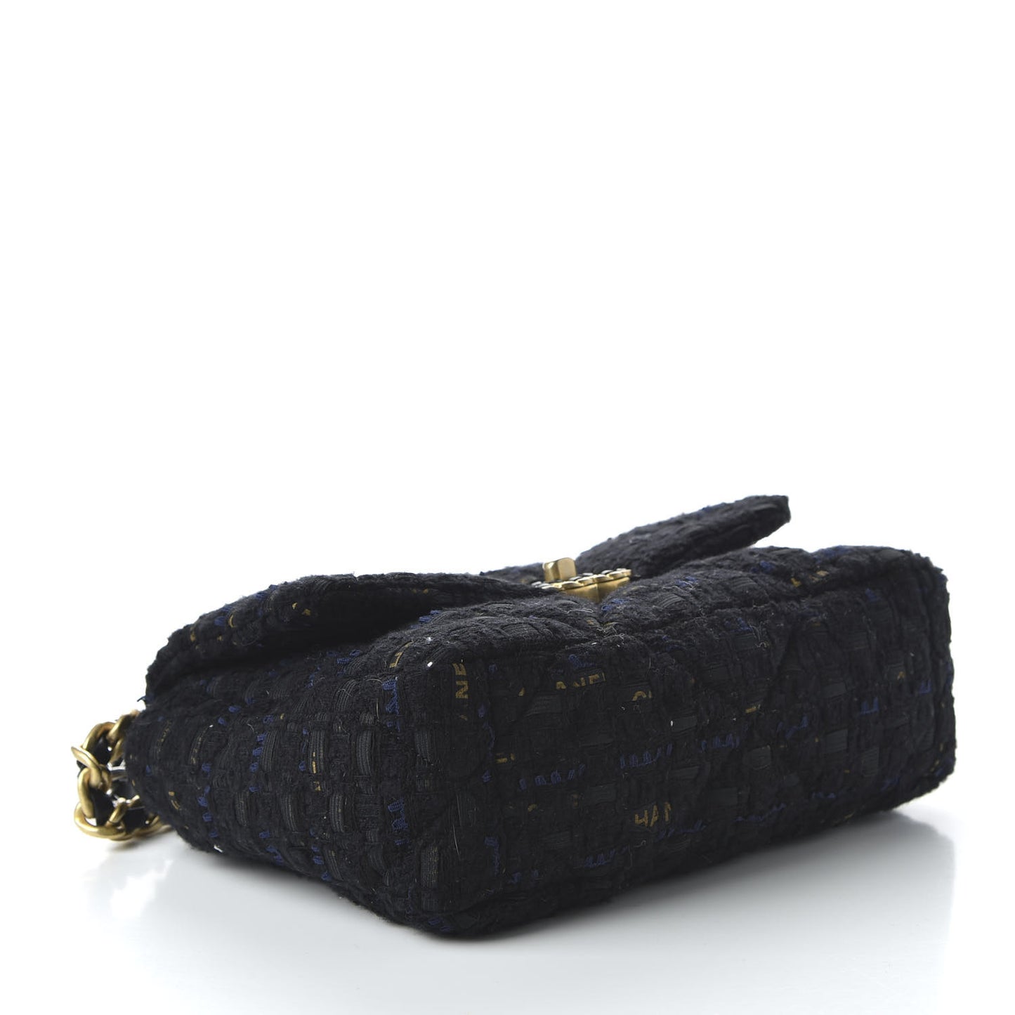 Tweed Quilted Medium 19 Flap Black Navy Gold