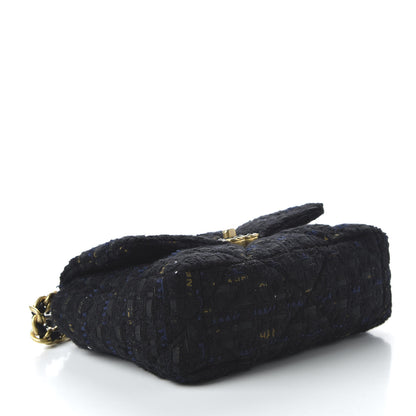 Chanel Tweed Quilted Medium 19 Flap Black Navy Gold 4 of 11