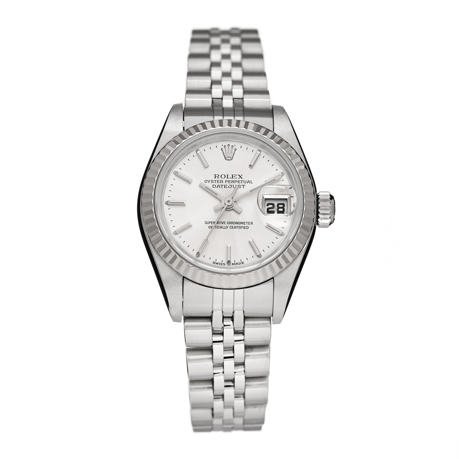 Rolex Stainless Steel 18K White Gold 26mm Oyster Perpetual Datejust Watch Silver 79174 1 of 4