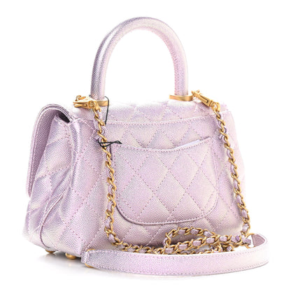 Chanel Metallic Caviar Quilted Extra Mini Coco Handle Flap Light Pink 3 of 11