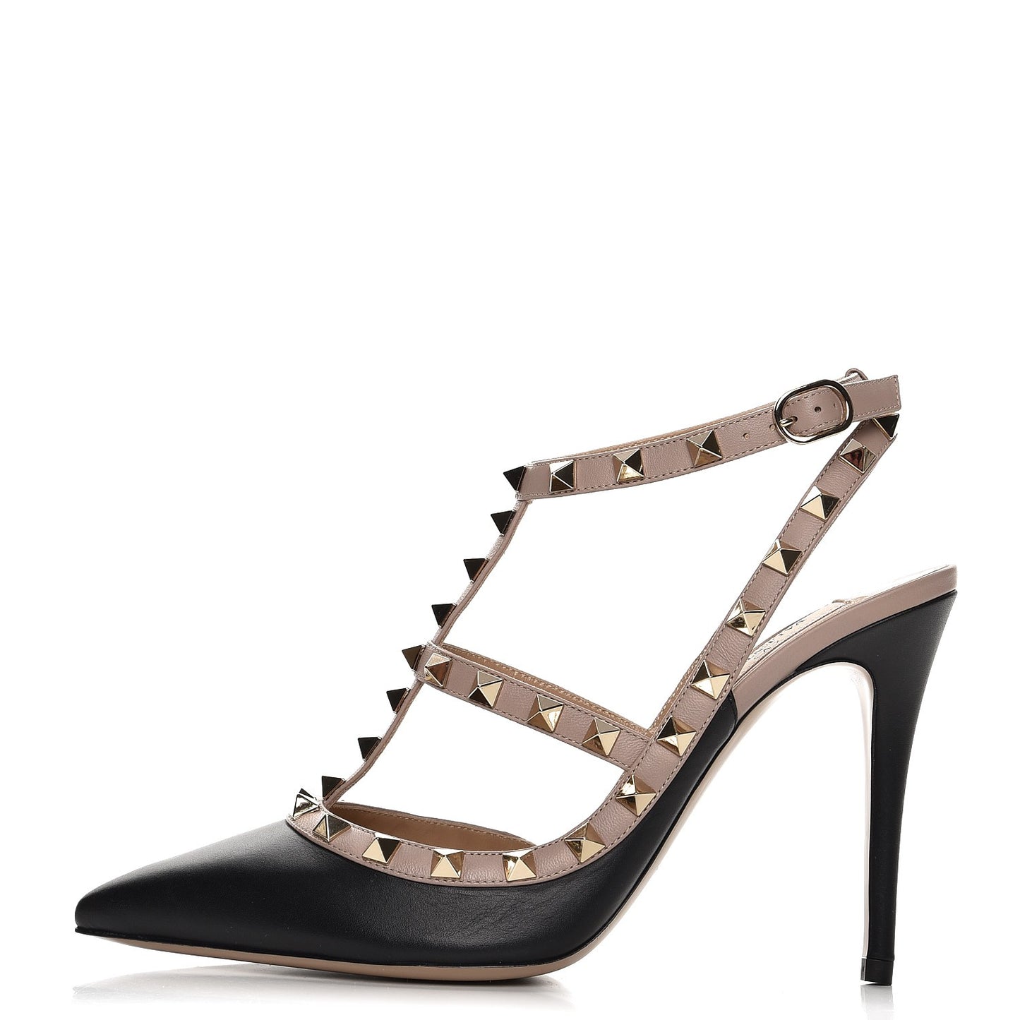 Nappa Rockstud Ankle Strap Pumps 38.5 Black Poudre