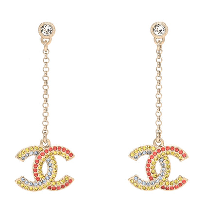 Chanel Crystal CC Drop Earrings Gold Multicolor 1 of 4
