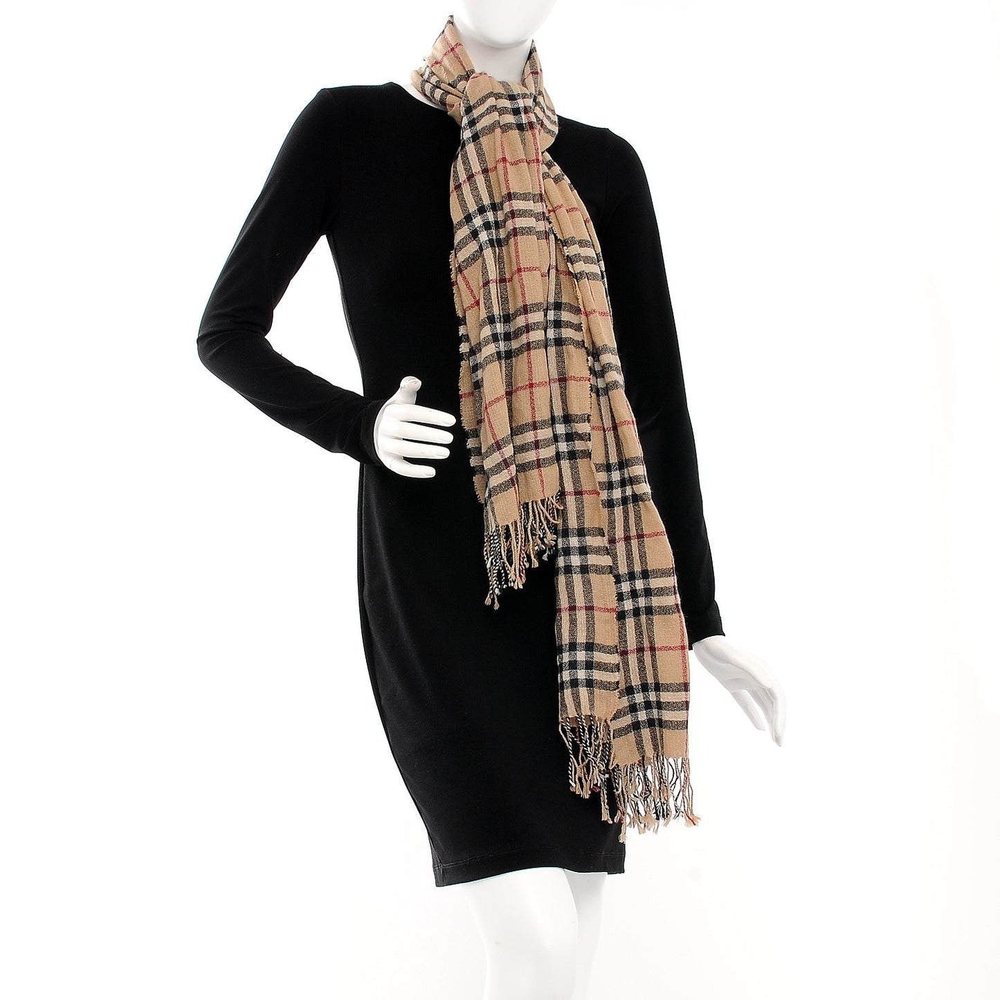 Cashmere House Check Fringe Scarf Camel