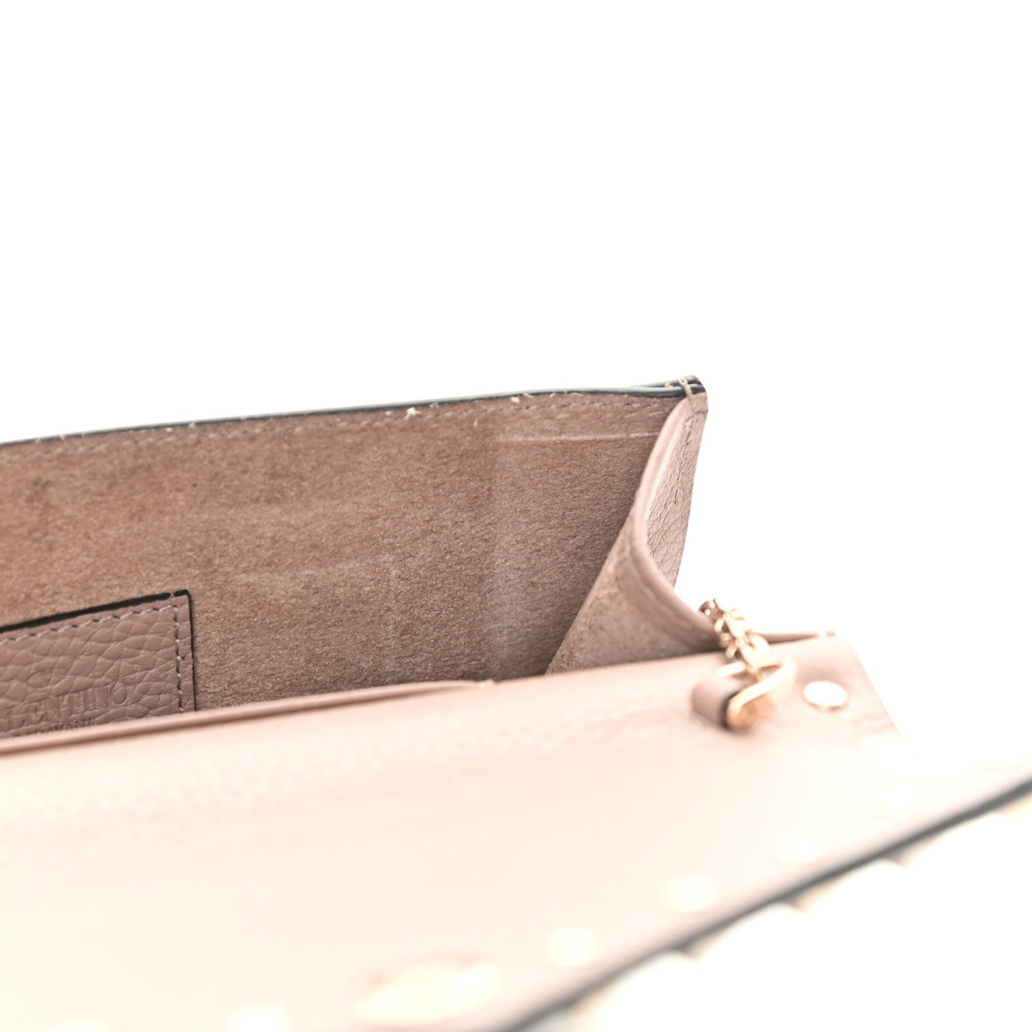 Pebbled Calfskin Rockstud Envelope Wallet on Chain Poudre