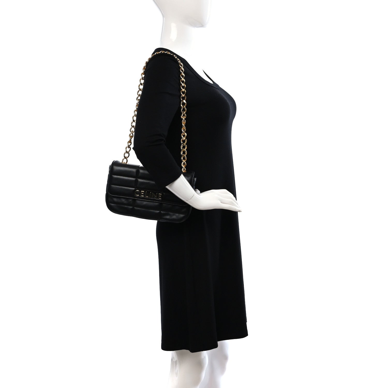 Celine Goatskin Matelasse Chain Shoulder Bag Black 2 of 8