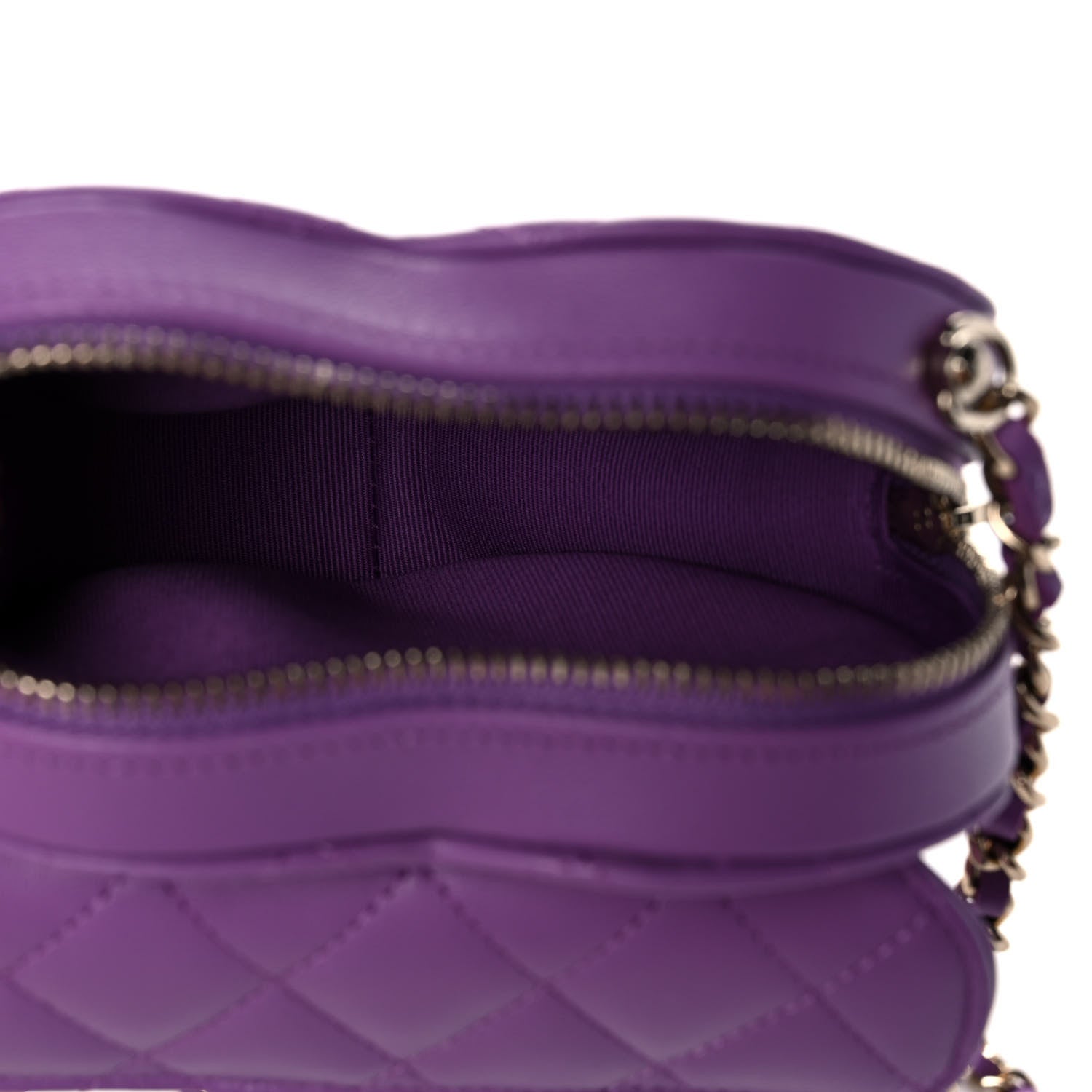 Chanel Lambskin Quilted CC In Love Heart Clutch With Chain Purple 10 of 19