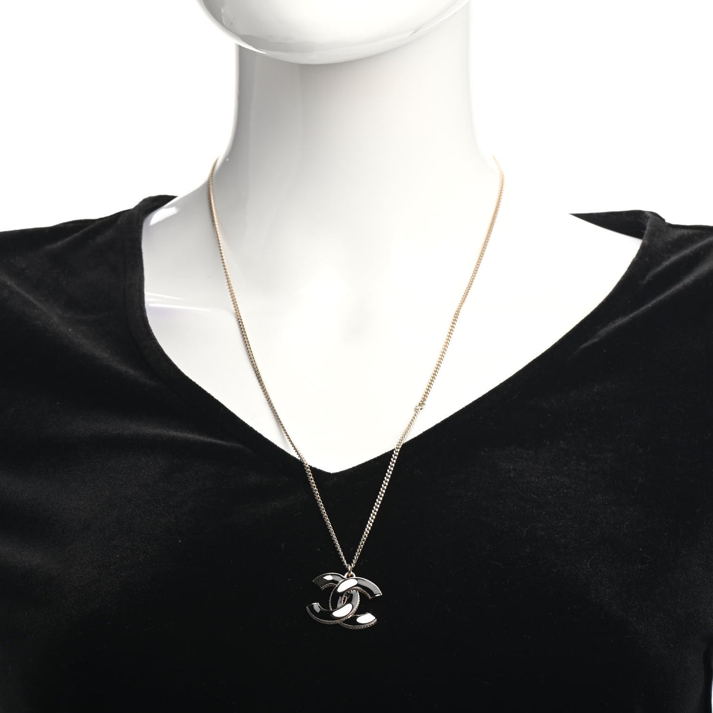 Enamel CC Pendant Necklace Black Light Gold