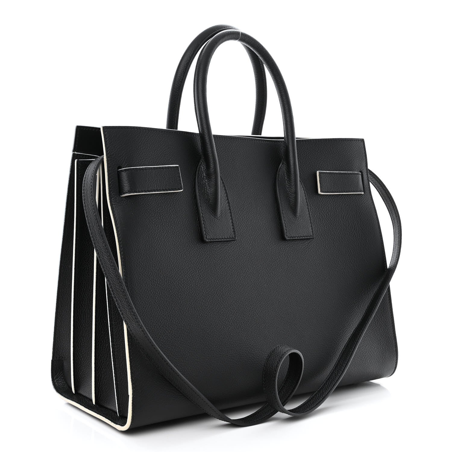 Saint Laurent Grained Calfskin Topstitch Small Sac De Jour Black Porcelain 3 of 12