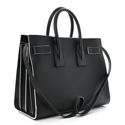 Saint Laurent Grained Calfskin Topstitch Small Sac De Jour Black Porcelain 3 of 12