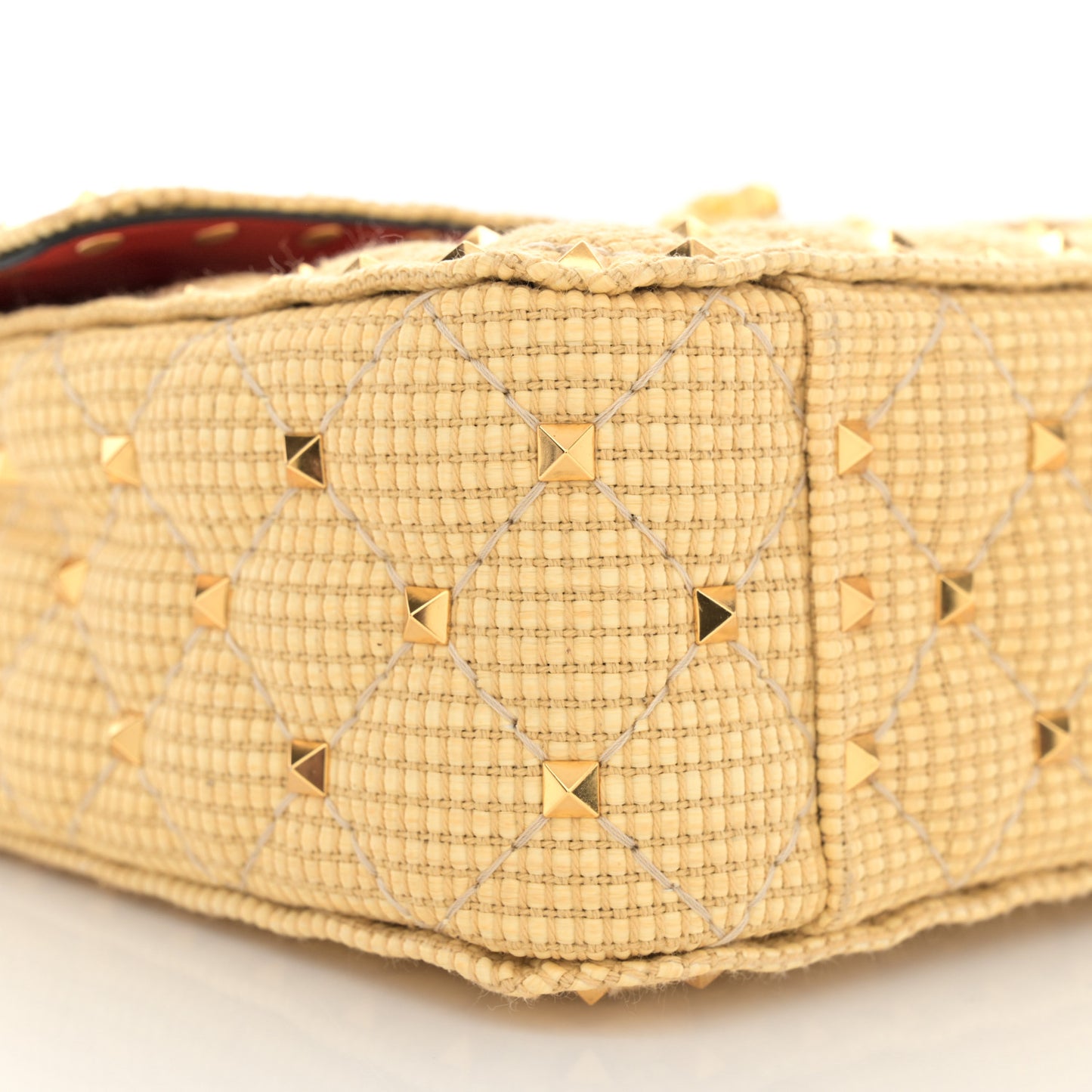 Raffia Medium Rockstud Spike Shoulder Bag Natural Tan