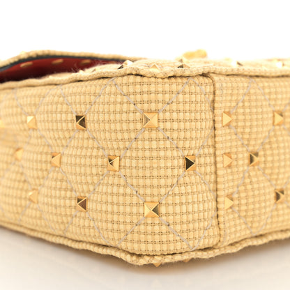 Valentino Garavani Raffia Medium Rockstud Spike Shoulder Bag Natural Tan 8 of 9