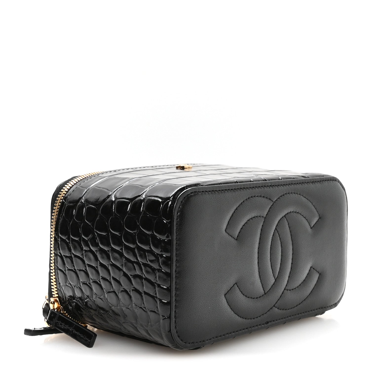 Chanel Calfskin Crocodile Embossed Exoticoco Small Top Handle Vanity Case With Chain Black 4 of 11