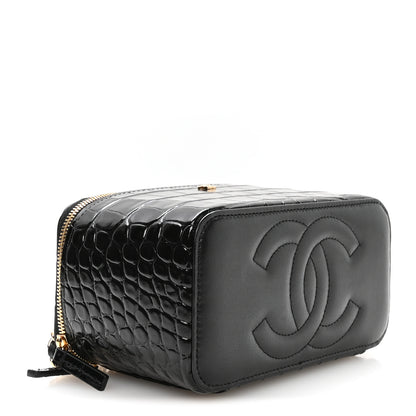 Chanel Calfskin Crocodile Embossed Exoticoco Small Top Handle Vanity Case With Chain Black 4 of 11