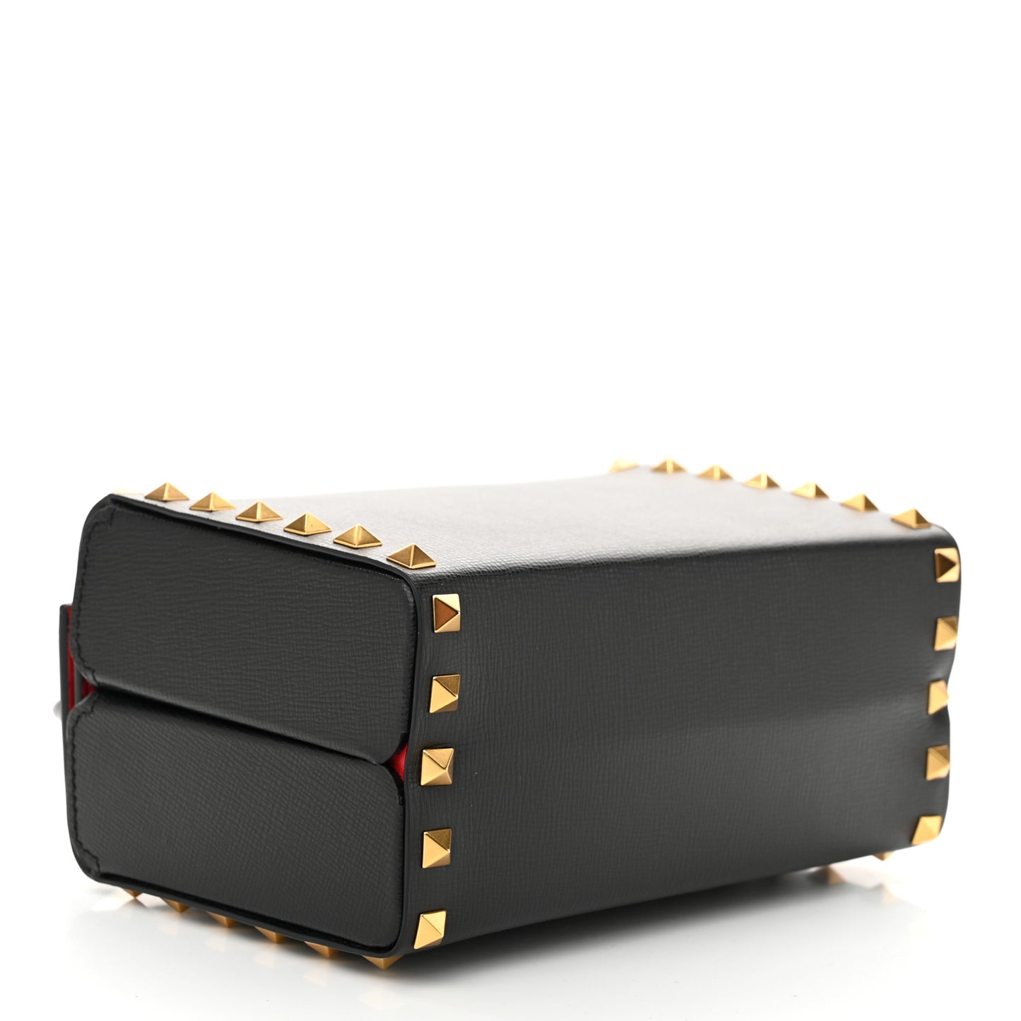 Grainy Calfskin Rockstud Alcove Box Top-Handle Bag Black