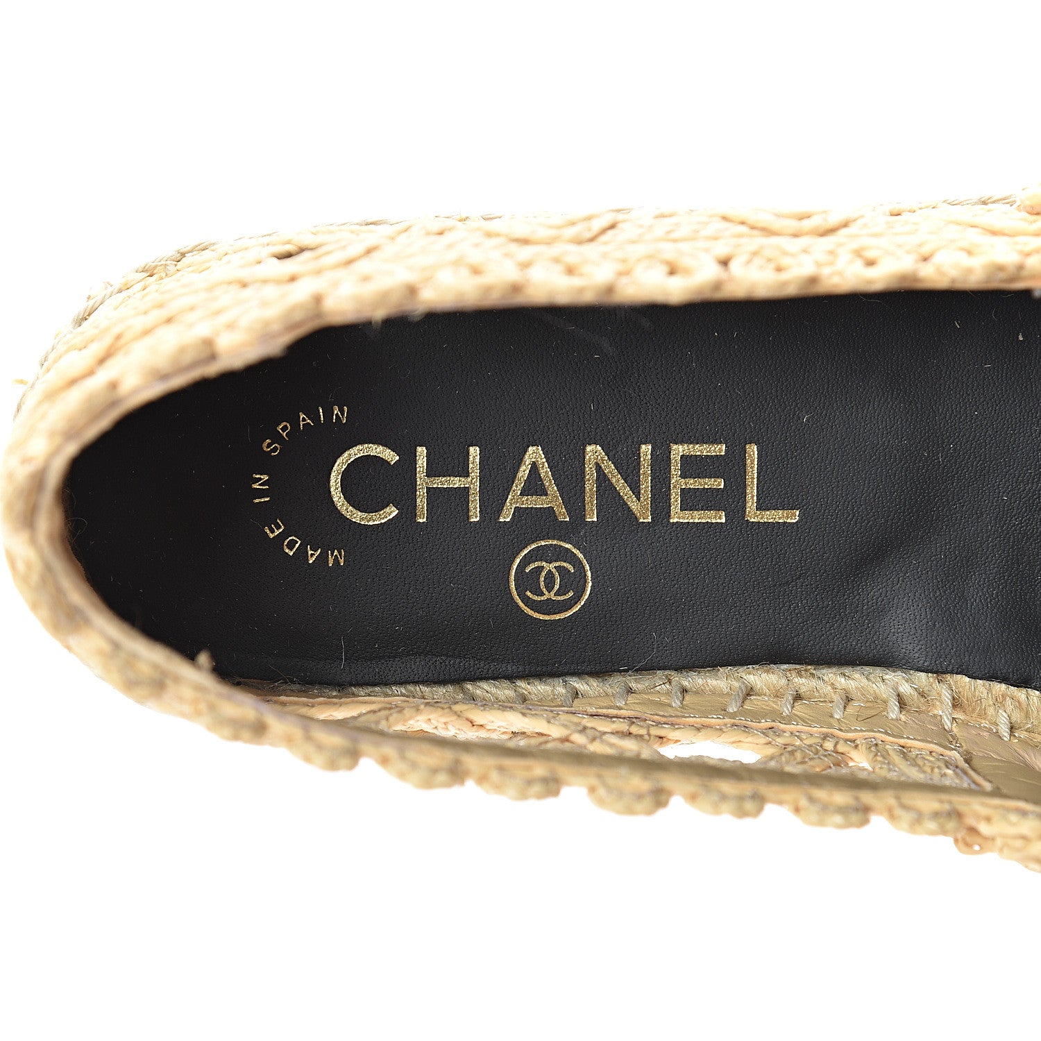 Chanel Woven Fabric Grosgrain CC Espadrilles 37 Beige Black 9 of 12