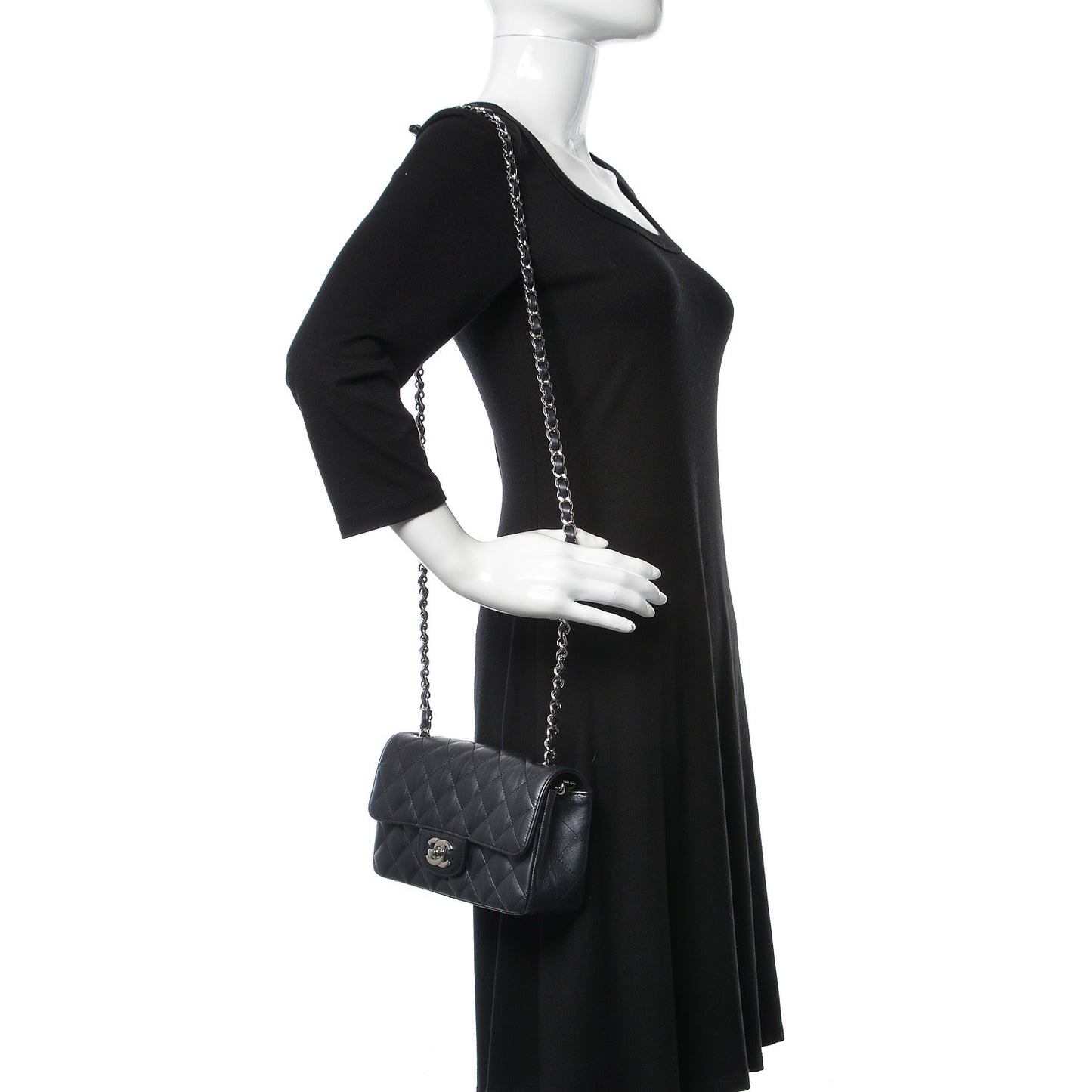 Iridescent Calfskin Quilted Mini Rectangular Flap Charcoal