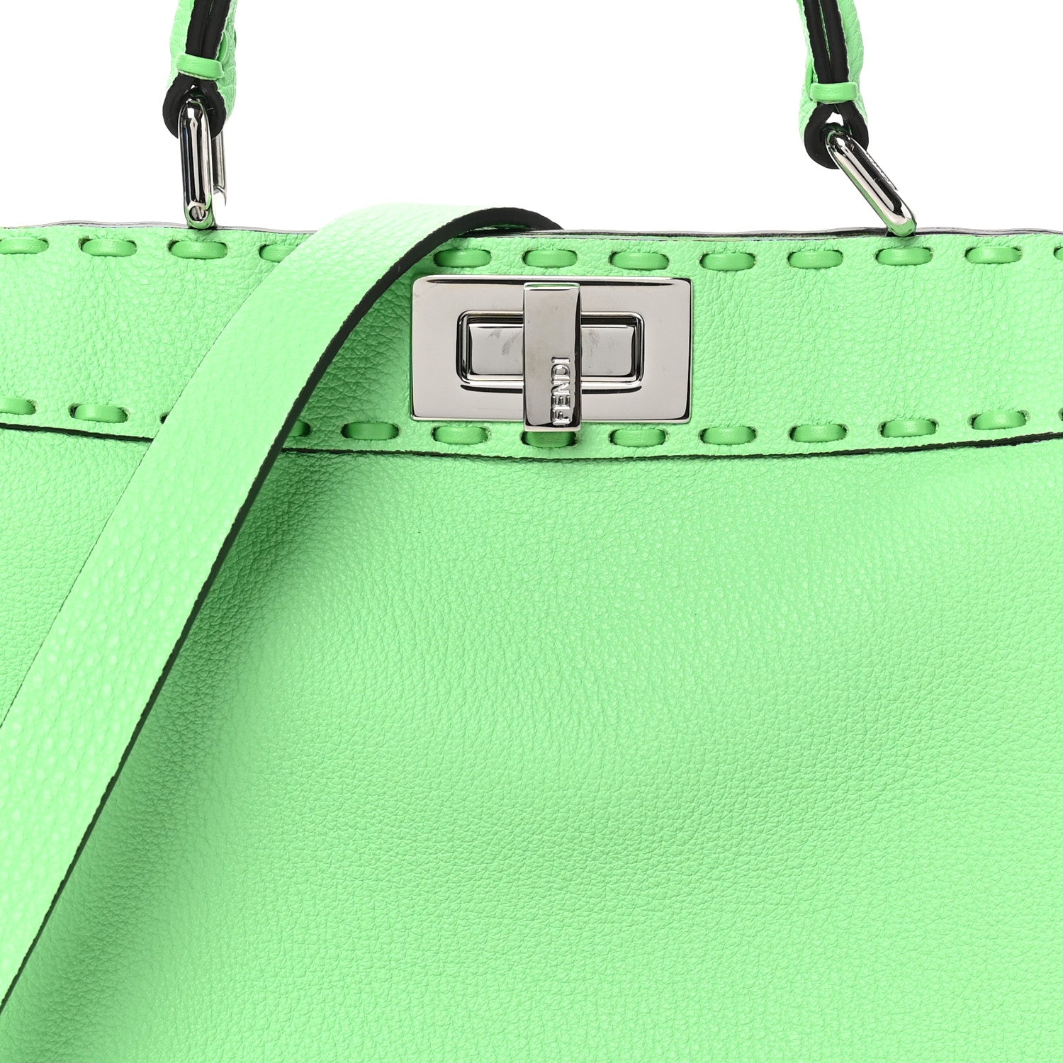 Fendi Cuoio Roma Sellerissima Nappa Sintetica Tape Stitch Small Peekaboo I SEE U Satchel Edamame 7 of 9