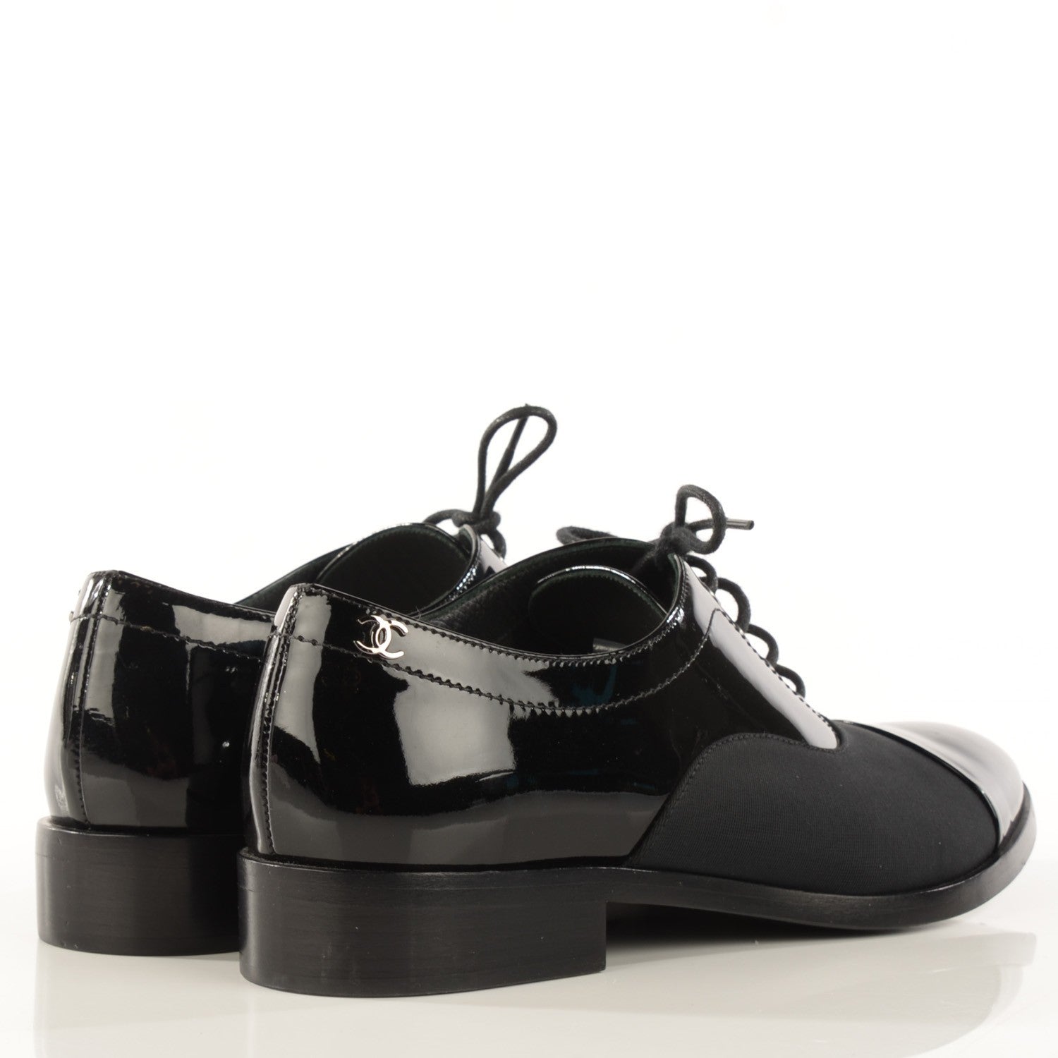 Chanel Patent Grosgrain Lace Up Oxfords 36.5 Black 4 of 8