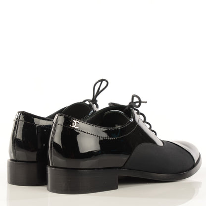 Chanel Patent Grosgrain Lace Up Oxfords 36.5 Black 4 of 8