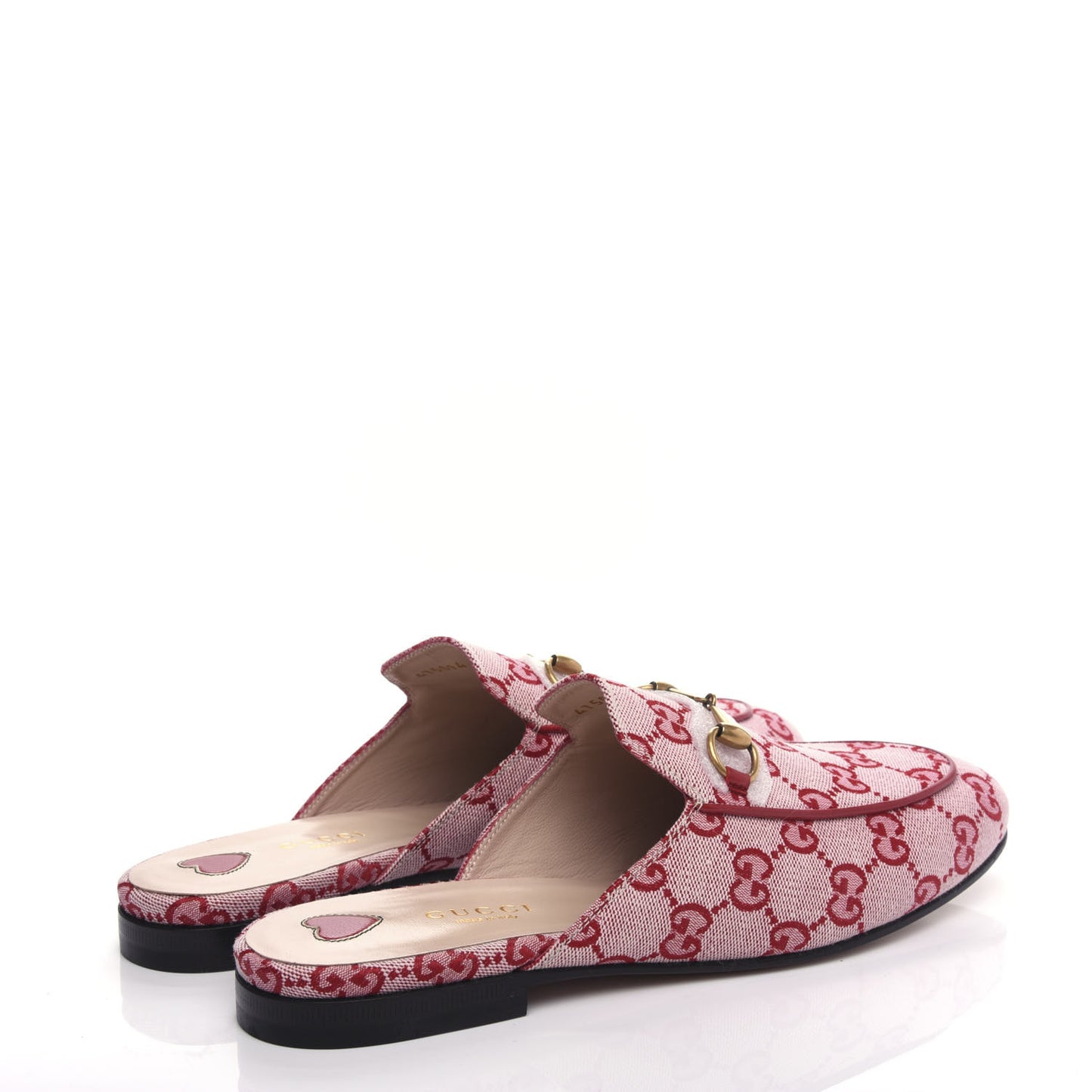 Canvas GG Monogram Horsebit Womens Princetown Slippers 38 Gardenia Hibiscus Red