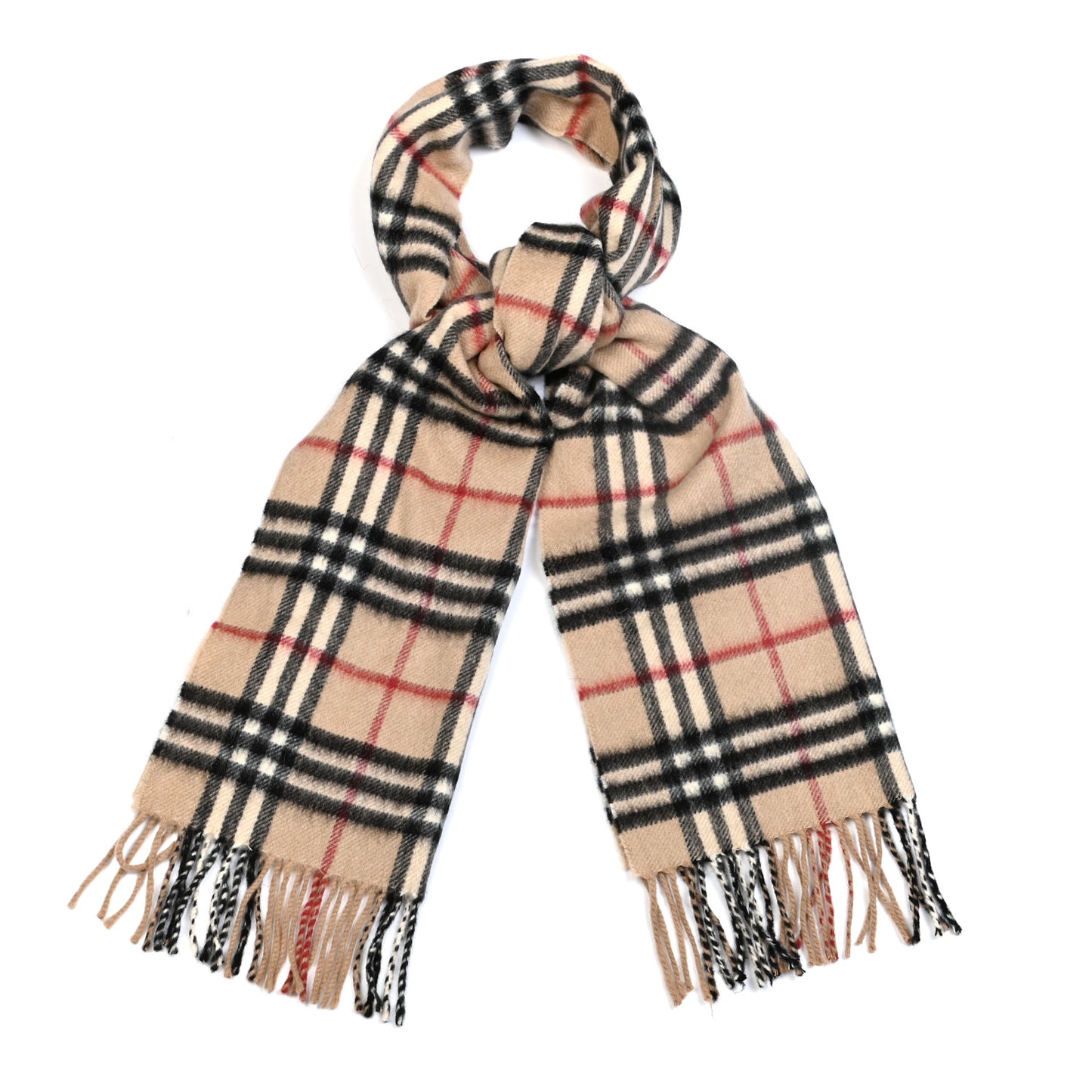 Cashmere Nova Check Fringe Scarf Camel