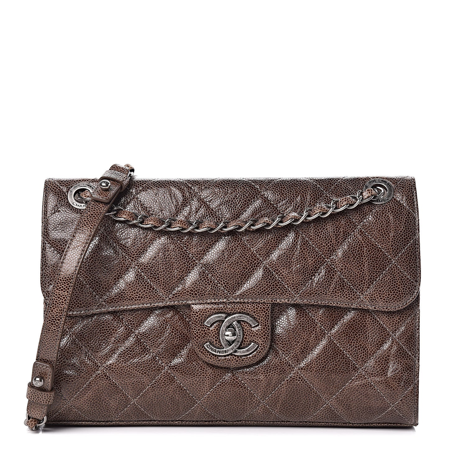 Crumpled Grained Calfskin Medium CC Crave Flap Brown