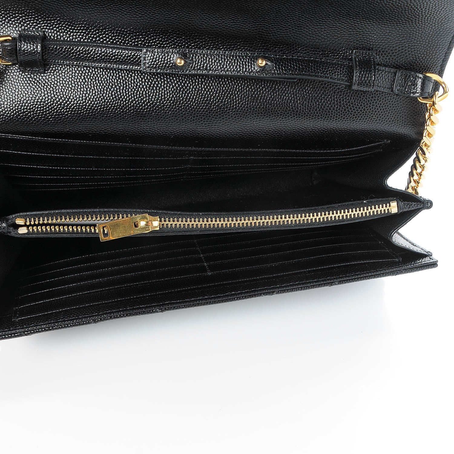 Saint Laurent Grain De Poudre Matelasse Chevron Monogram Chain Wallet Black 5 of 8