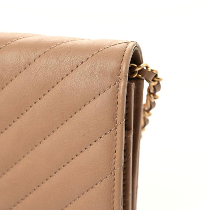 Chanel Calfskin Chevron Quilted Wallet On Chain WOC Beige 9 of 19