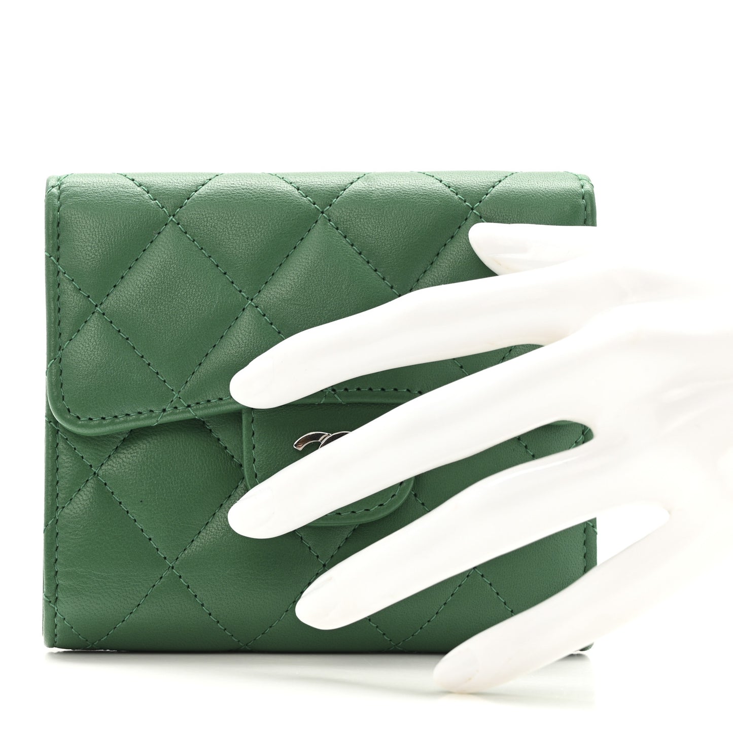Lambskin Quilted Compact Flap Wallet Green