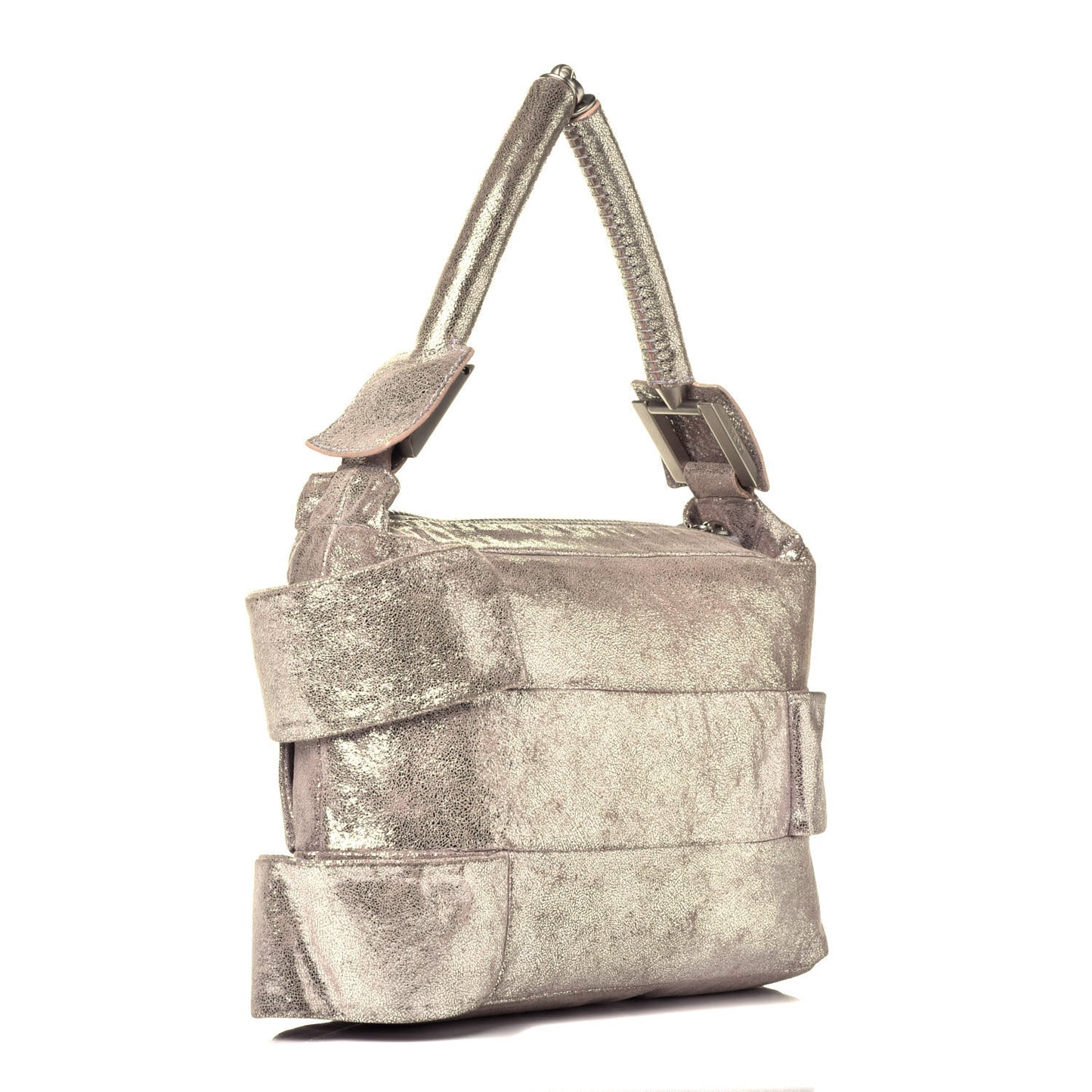Metallic Crackled Suede Shoulder Bag Sabbia