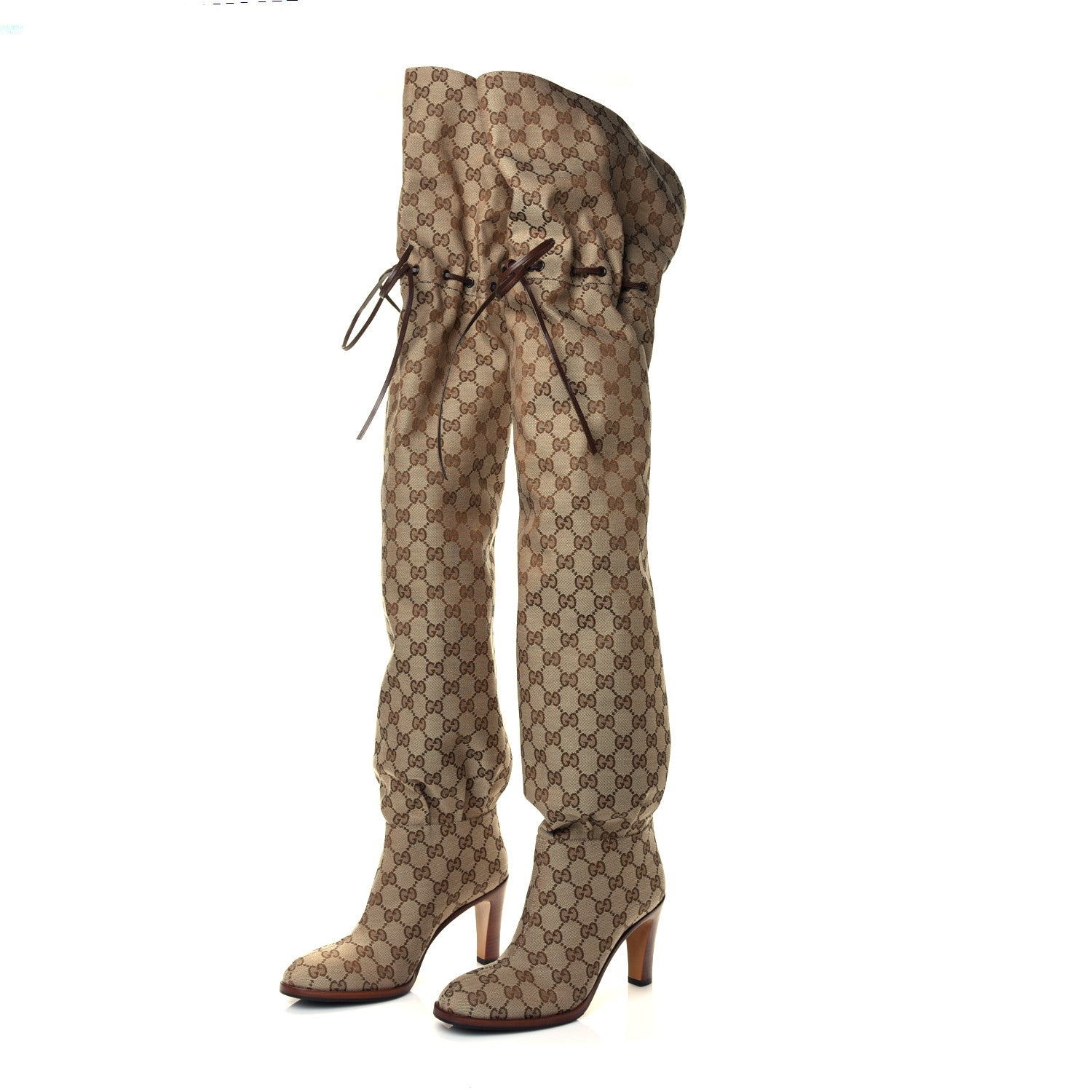 Gucci Monogram Over the Knee Boots 36.5 Beige Ebony 3 of 6