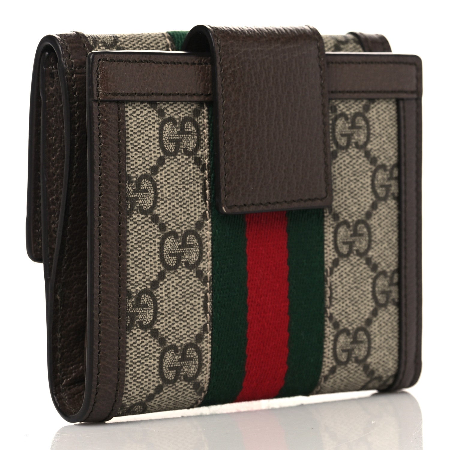 Gucci GG Supreme Monogram Web Ophidia French Flap Wallet Beige New Acero 3 of 6