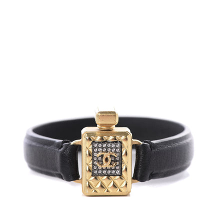 Chanel Calfskin Crystal Perfume Bottle CC Bracelet S Black 1 of 5