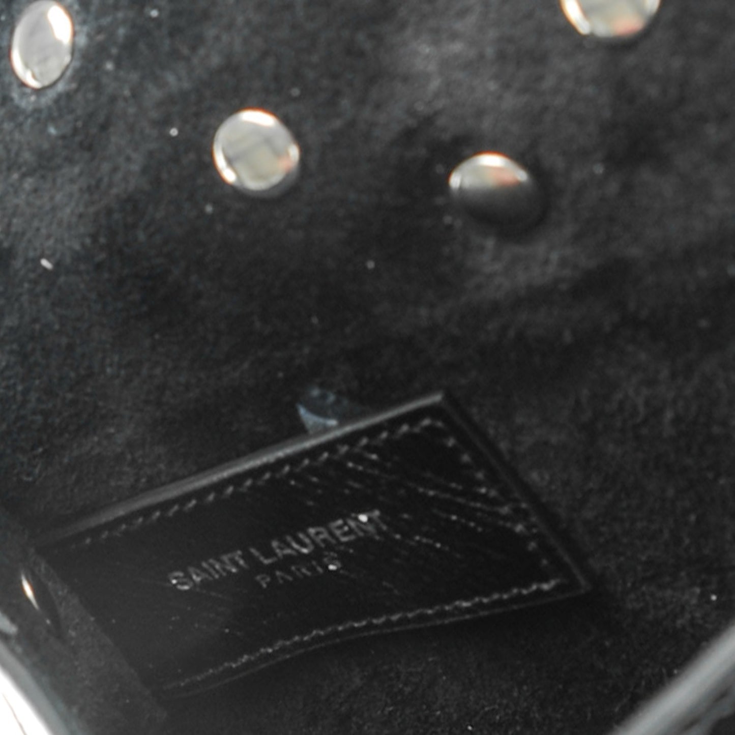 Glazed Calfskin Mini Curved Studded Saddle Bag Black