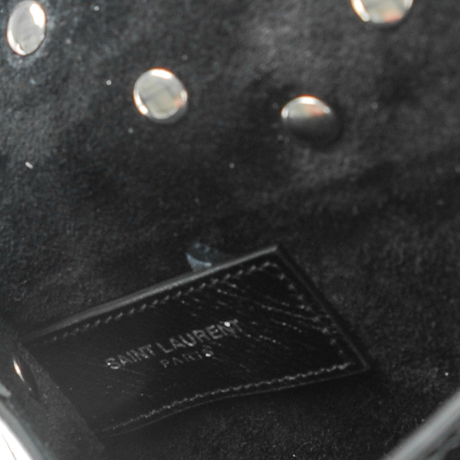 Saint Laurent Glazed Calfskin Mini Curved Studded Saddle Bag Black 7 of 8