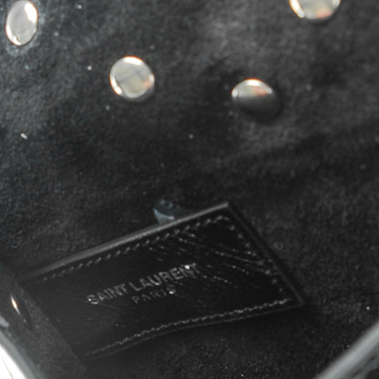 Saint Laurent Glazed Calfskin Mini Curved Studded Saddle Bag Black 7 of 8
